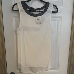 Bellatrix White Sleeveless Blouse with leather trim